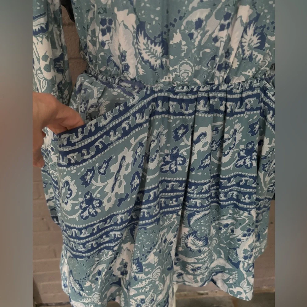 Free People print open back disconnected dress  S